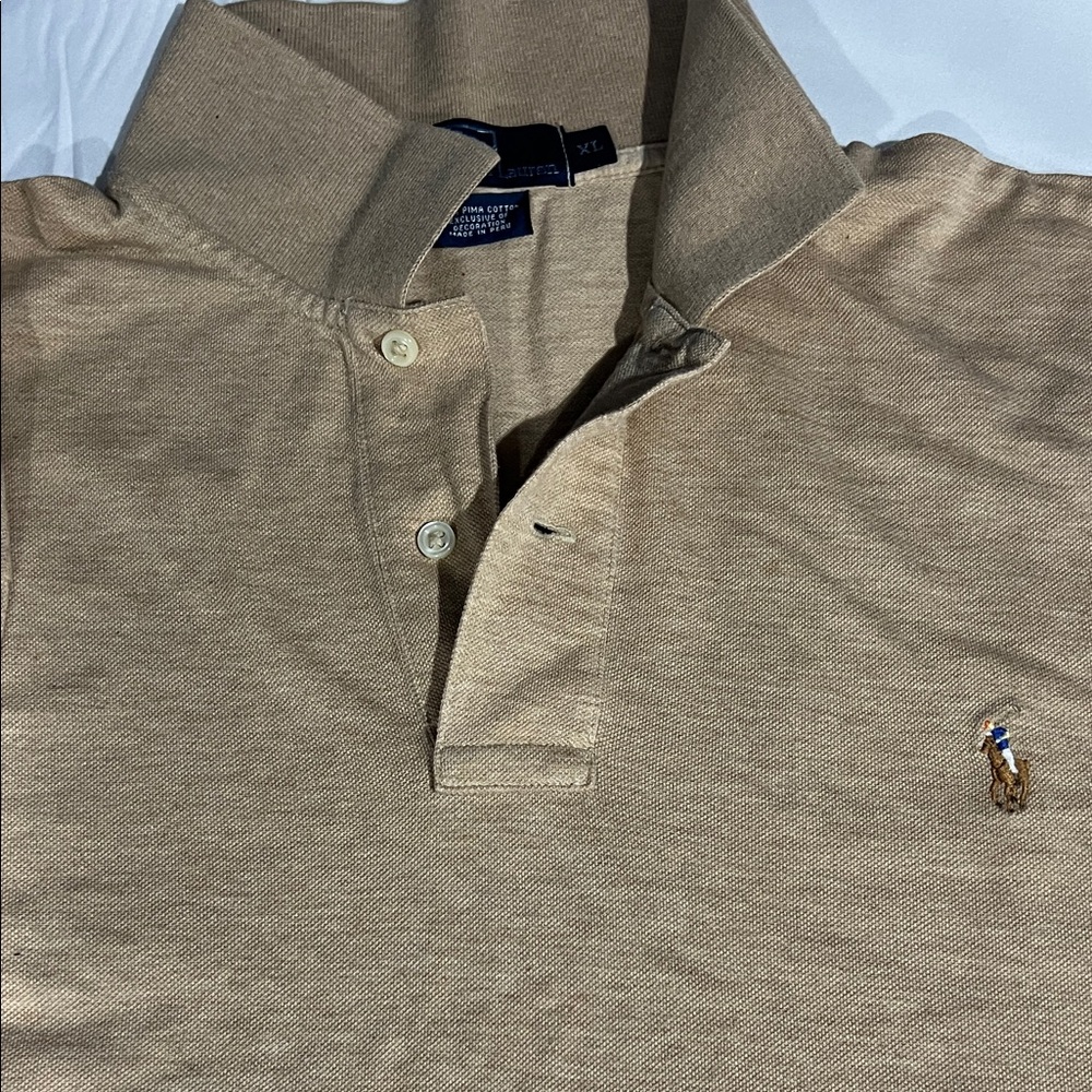 Polo by Ralph Lauren Men's Tan Polo with Embroidered Pony
